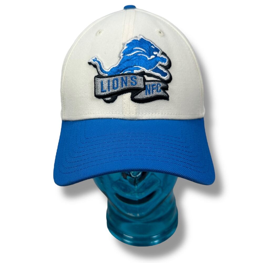 New Era 39THIRTY Detroit Lions Flex Fitted Hat L XL Cream Blue Jamaal Williams
